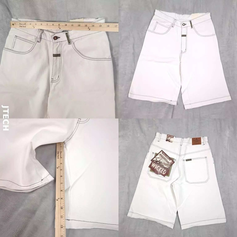Baggy Denim Shorts Mens‎ 32 White 5-Pocket Wicked Hip Hop Skater Board Wide NEW